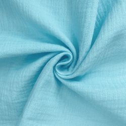 Ткань Муслин Жатый (Ширина 1,4м), цвет Небесно-голубой (на отрез) в Королёве