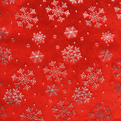 Ткань Искусственный Мех Коротковорсовый 190 гр/м2 (Ширина 150см), принт Снежинки на красном (на отрез) в Королёве